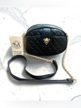 Valentino Orlandi Quilted Italian Camera  Bag Black V-2000 NWT